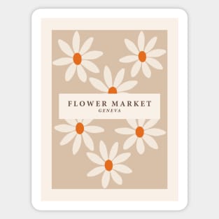 Flower market print, Geneva, Posters aesthetic, Beige flowers, Neutral art print, Boho Sticker